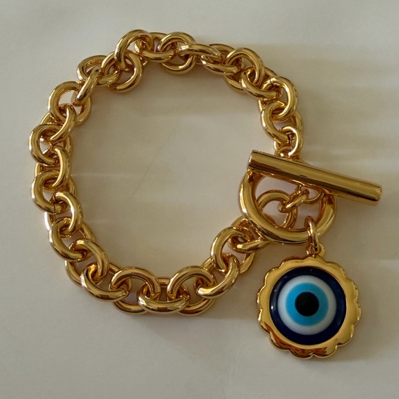 Lele Sadoughi Jewelry - Lele Sadoughi Gold Chain Bracelet with Blue Evil Eye Charm